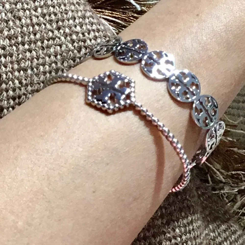 TORY BURCH HEXAGON SILVER OPEN BRACELET